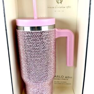 House of Harlow 1960 Pink Rhinestone Tumbler with Straw